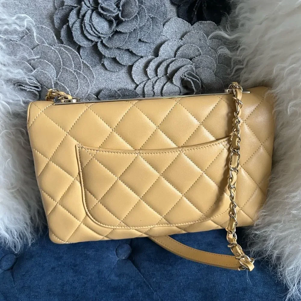 CHANEL Lambskin Quilted Medium Trendy Flap Light Yellow dustbag box